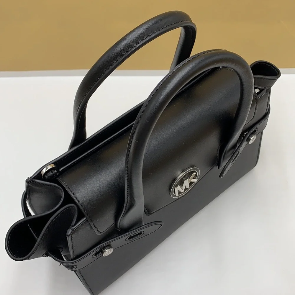 MICHAEL KORS Carmen Medium Flap Saffiano Leather Belted Satchel Black color - Picture 5 of 16